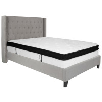 Flash Furniture HG-BMF-42-GG Riverdale Full Size Tufted Upholstered Platform Bed in Light Gray Fabric with Memory Foam Mattress